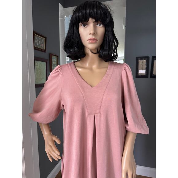 For Cynthia puff sleeved v neck high low soft pink knee length dress small - Picture 4 of 10